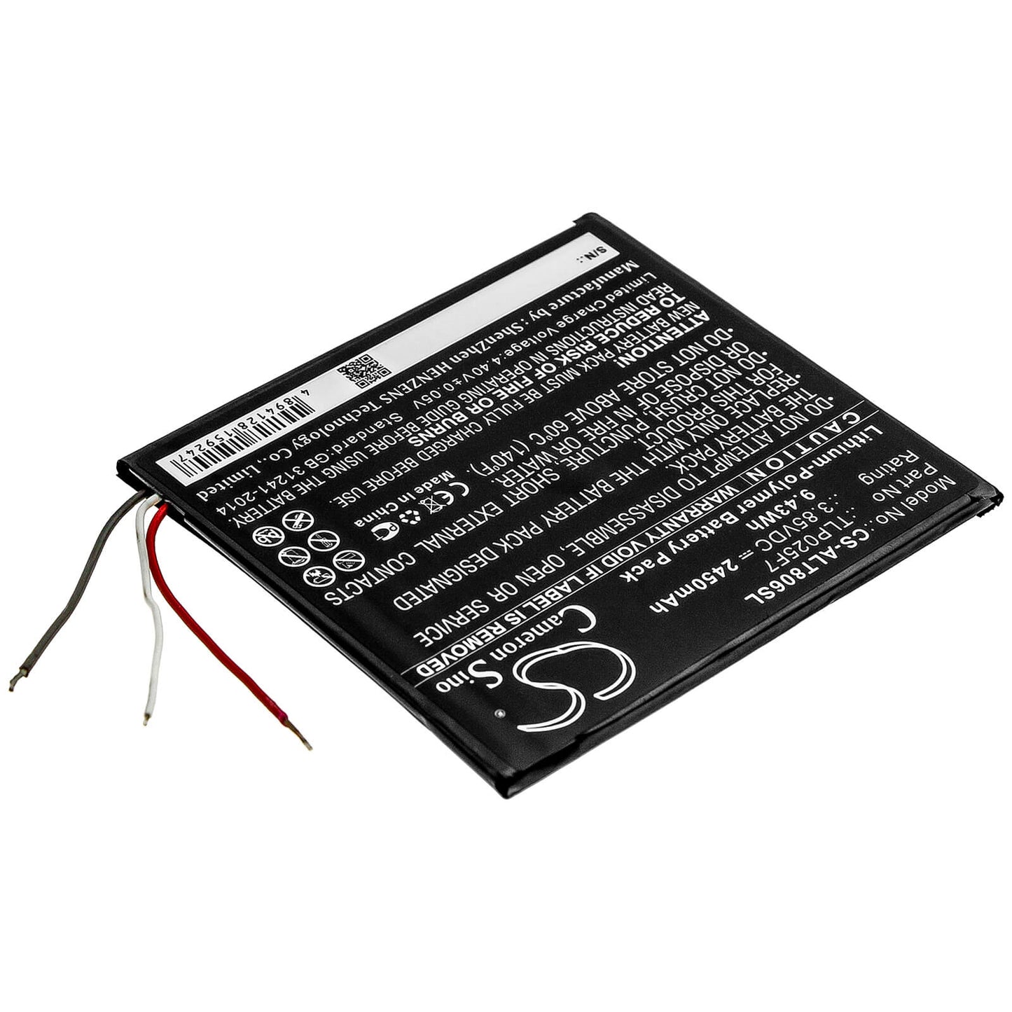 3.85V, 2450mAh, Li-Polymer Battery fits Alcatel, 1t 7", Ot-8068, 9.4325Wh