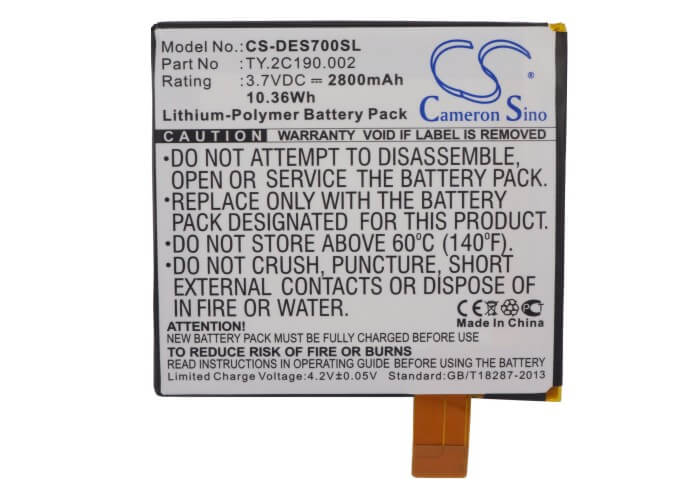 3.7V, 2800mAh, Li-Polymer Battery fits Dell, Looking Glass, Opus One, 10.36Wh