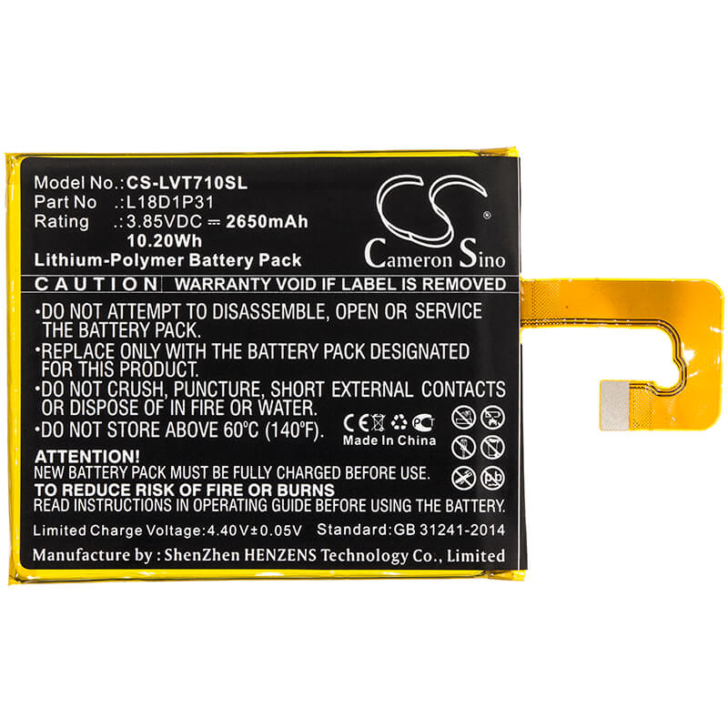 3.85V, 2650mAh, Li-Polymer Battery fits Lenovo, Tab E7, Tb-7104f, 10.2025Wh