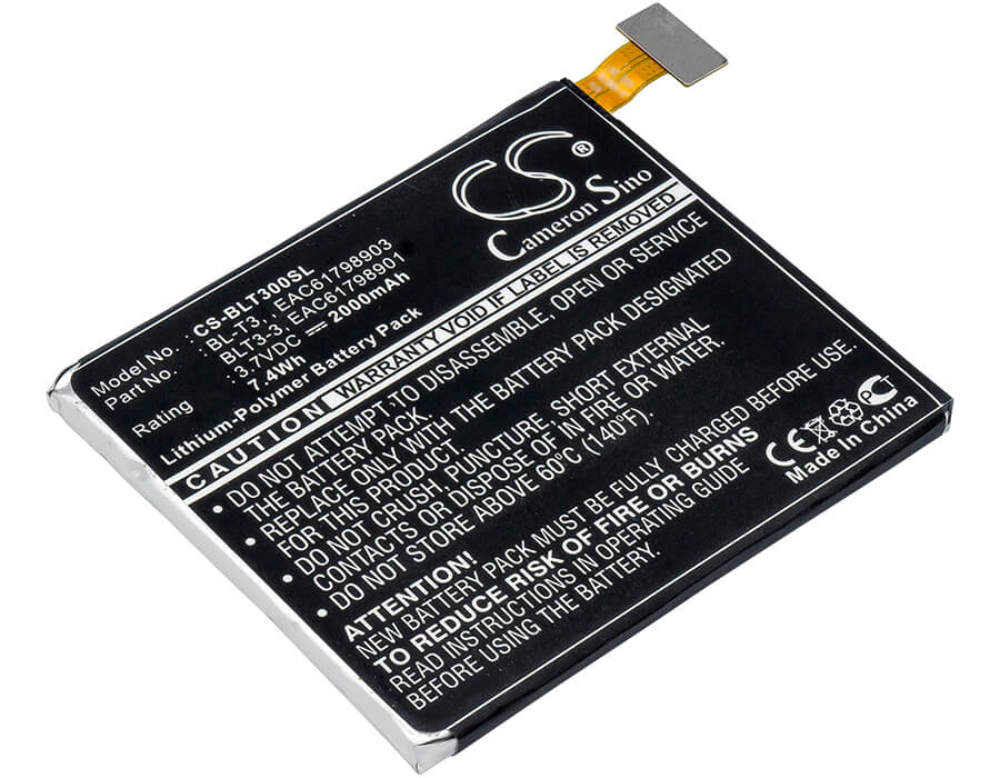 3.7V, 2000mAh, Li-Polymer Battery fits Lg, F100, F100k, 7.4Wh