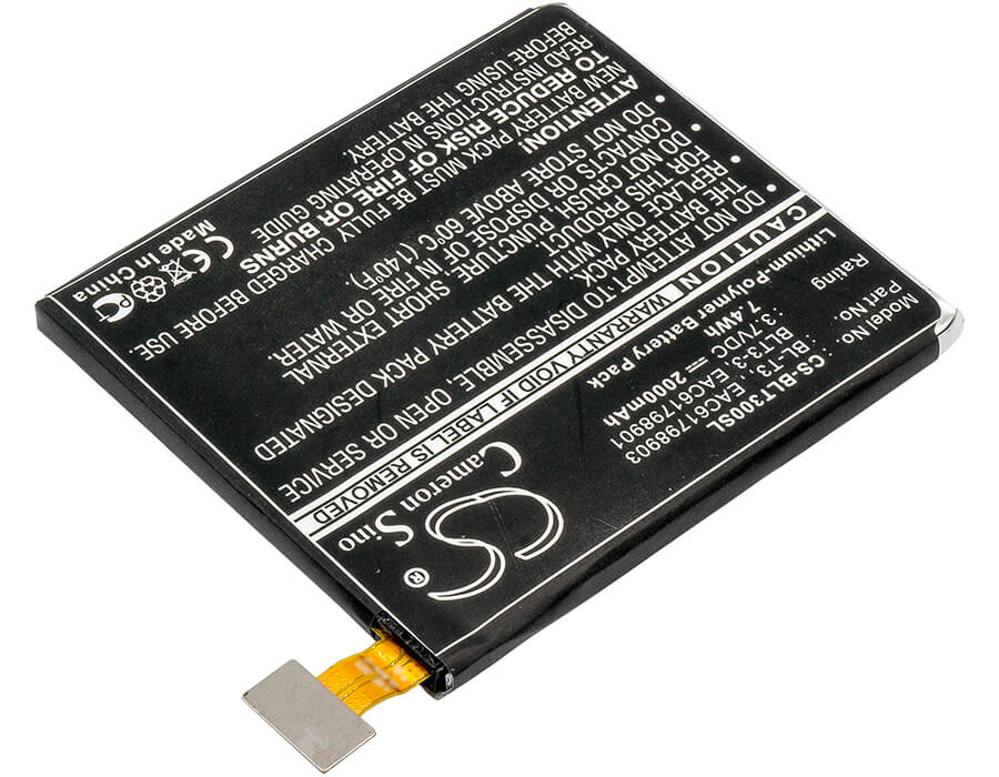 3.7V, 2000mAh, Li-Polymer Battery fits Lg, F100, F100k, 7.4Wh