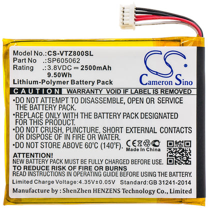 3.8V, 2500mAh, Li-Polymer Battery fits V-tech, 80-169500, Kidibuzz, 9.5Wh