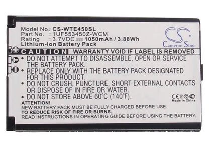 3.7V, 1050mAh, Li-ion Battery fits Bamboo, Cth-470k-de, Cth-470k-en, 3.885Wh