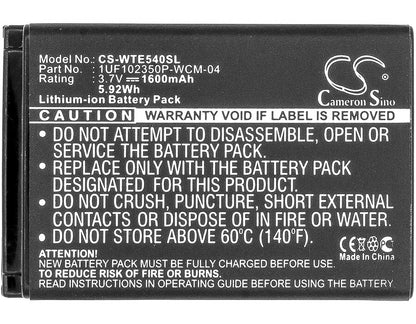 3.7V, 1600mAh, Li-ion Battery fits Wacom, Intuos4 Wireless, Ptk-540wl, 5.92Wh