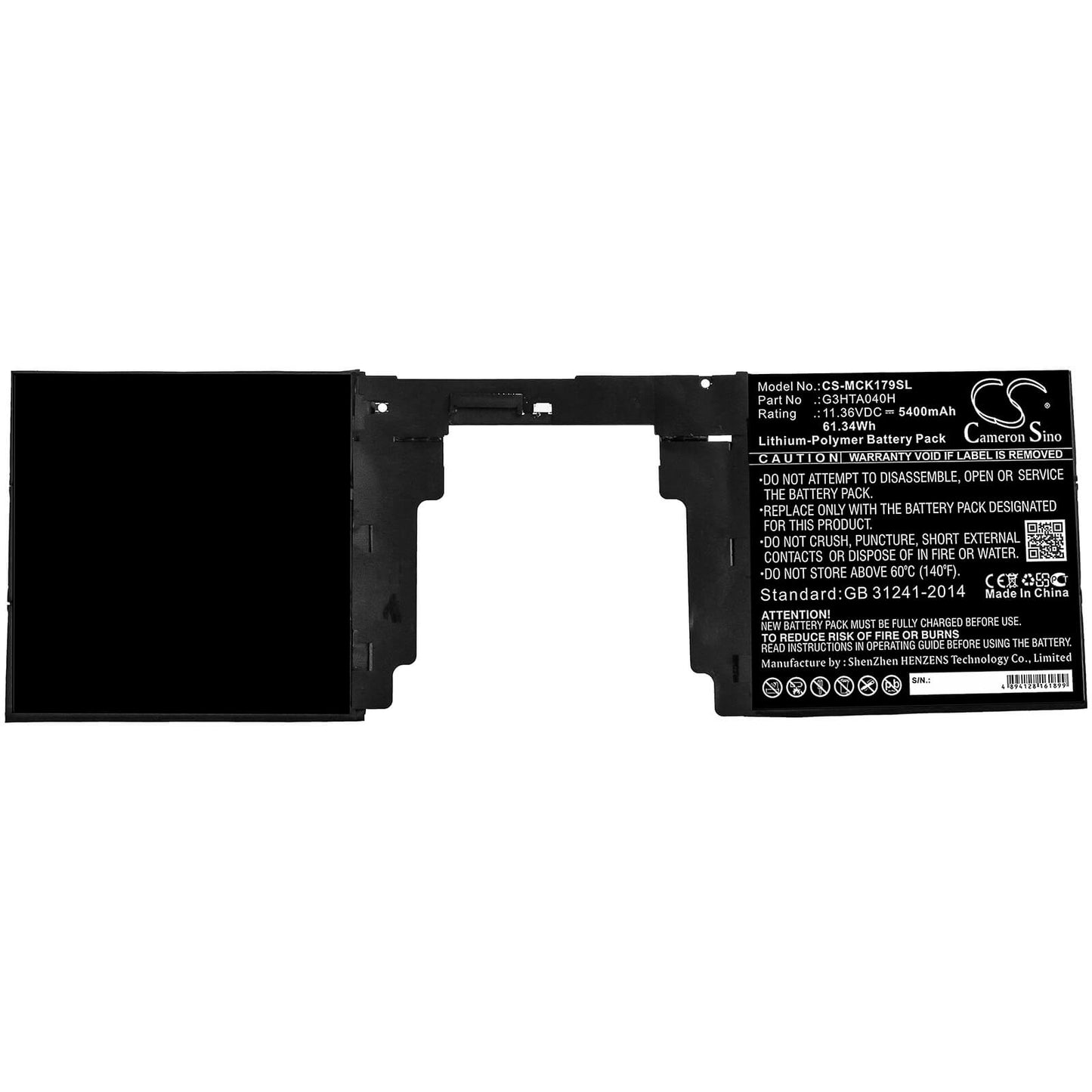 11.36V, 5400mAh, Li-Polymer Battery fits Microsoft, Surface Book 2nd 15" 1793 Keyb, 61.344Wh