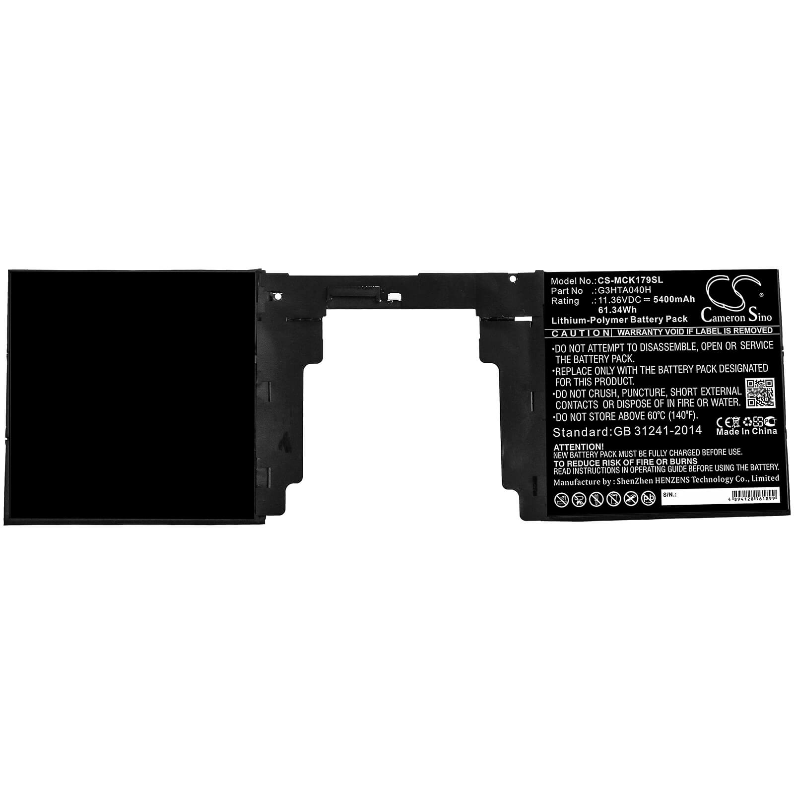11.36V, 5400mAh, Li-Polymer Battery fits Microsoft, Surface Book 2nd 15" 1793 Keyb, 61.344Wh