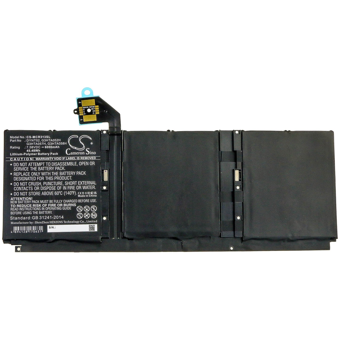 7.58V, 6000mAh, Li-Polymer Battery fits Microsoft, Surface Book 3 13 Core I5-1035, Surface Book 3 15 1872, 45.48Wh