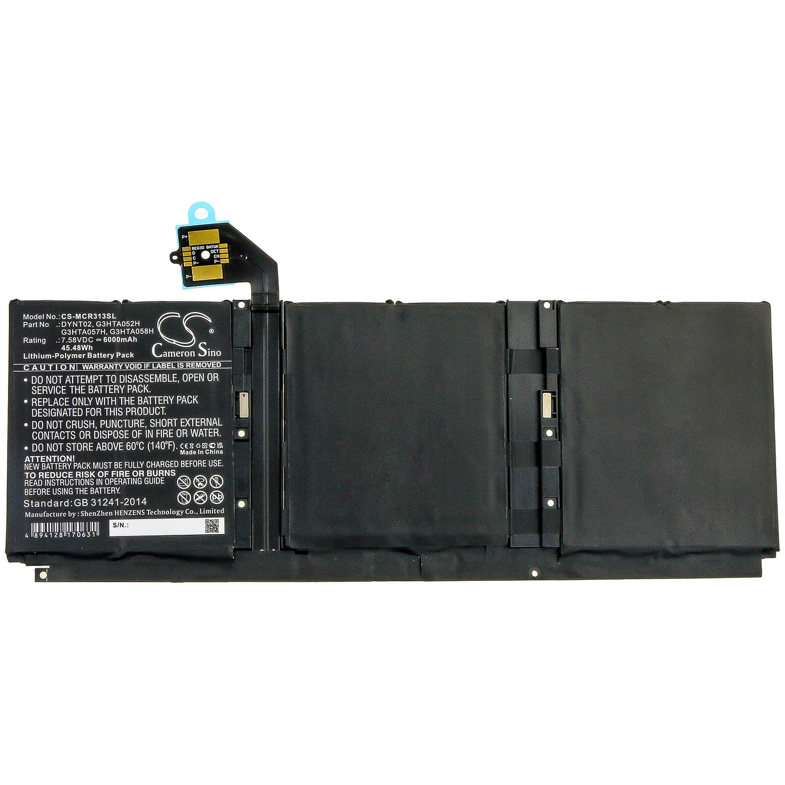7.58V, 6000mAh, Li-Polymer Battery fits Microsoft, Surface Book 3 13 Core I5-1035, Surface Book 3 15 1872, 45.48Wh