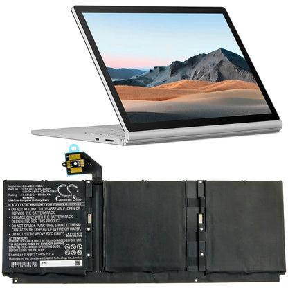 7.58V, 6000mAh, Li-Polymer Battery fits Microsoft, Surface Book 3 13 Core I5-1035, Surface Book 3 15 1872, 45.48Wh