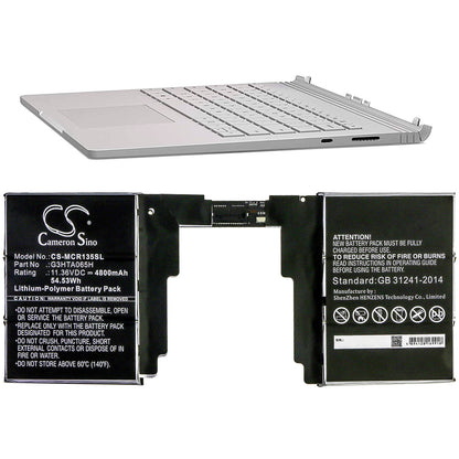 11.36V, 4800mAh, Li-Polymer Battery fits Microsoft, Surface Book 3 13.5 Keyboard, 54.528Wh