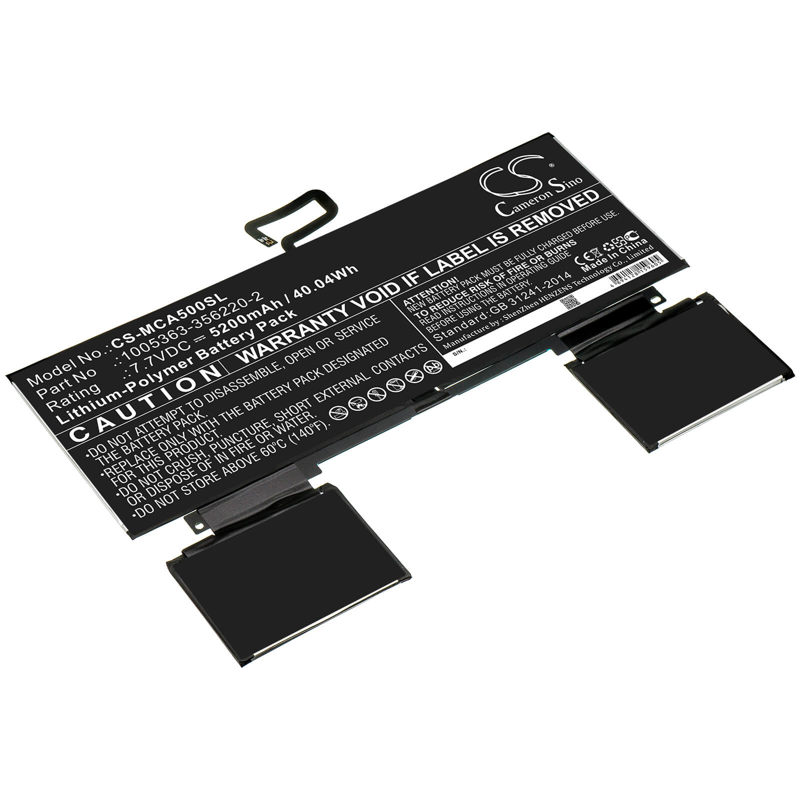7.7V, 5200mAh, Li-Polymer Battery fits Microsoft, Surface A50, 40.04Wh