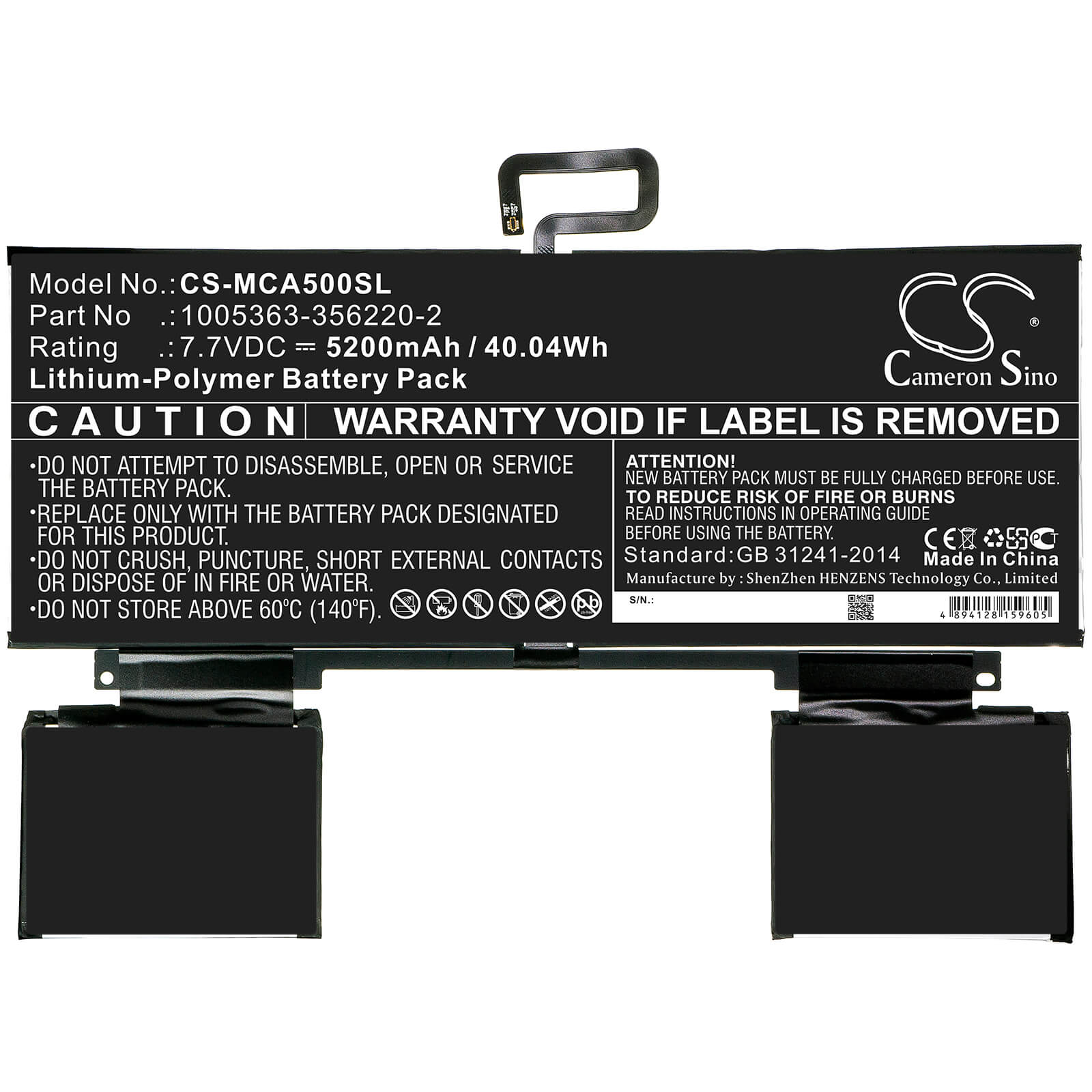 7.7V, 5200mAh, Li-Polymer Battery fits Microsoft, Surface A50, 40.04Wh