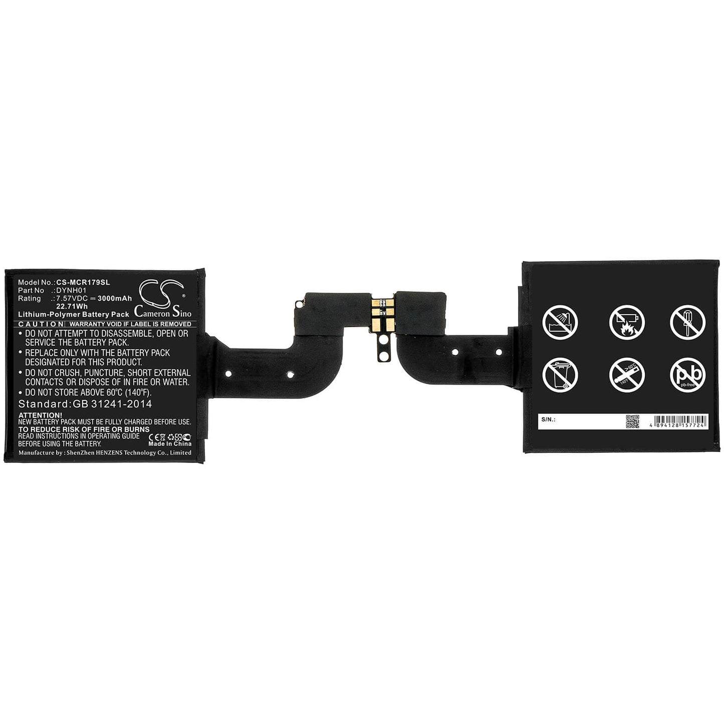 7.57V, 3000mAh, Li-Polymer Battery fits Microsoft, Surface Book 2 1793, Surface Book 2 1793 15, 22.71Wh