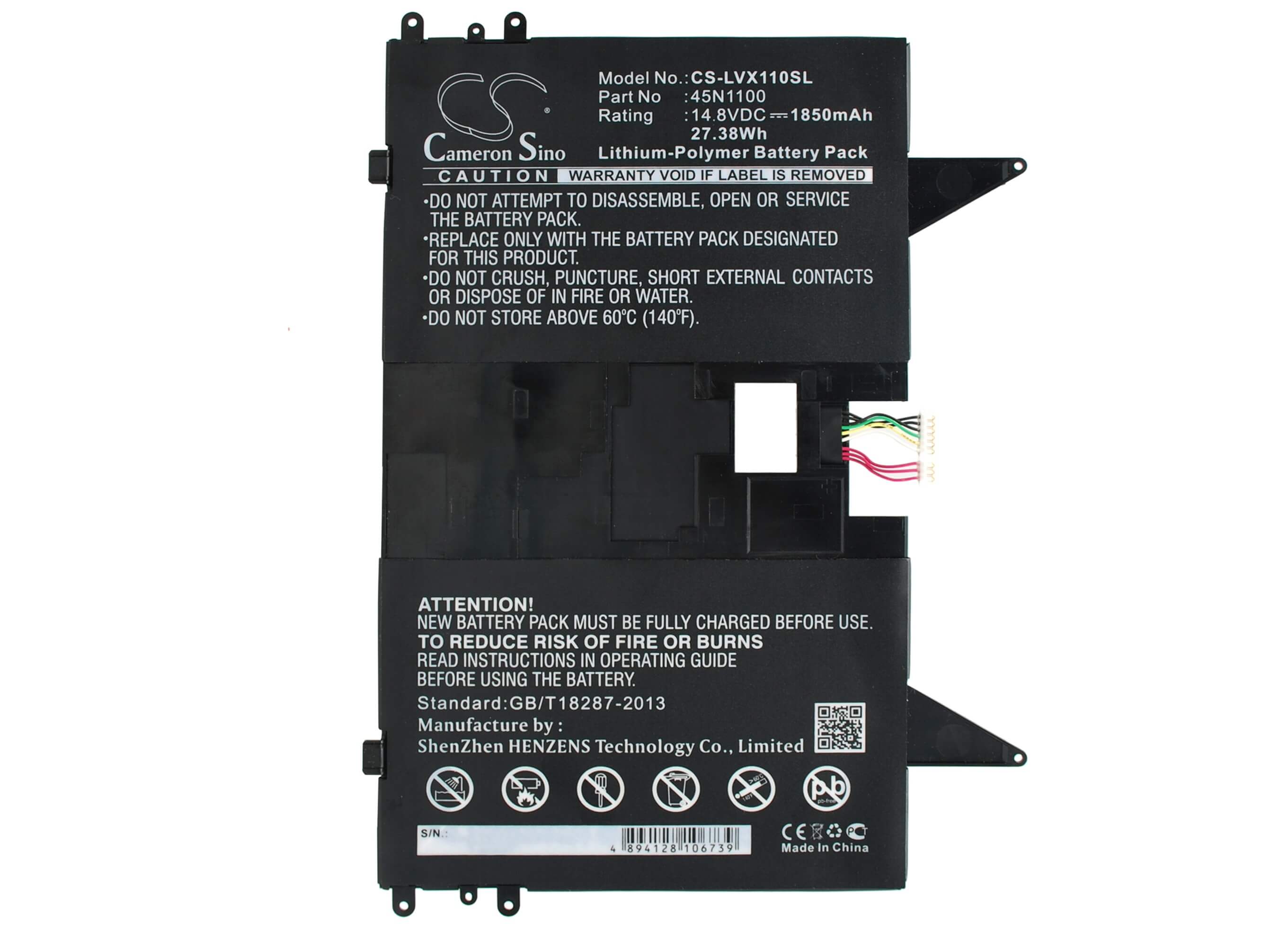 14.8V, 1850mAh, Li-Polymer Battery fits Lenovo, Thinkpad X1 Helix Tablet Pc, 27.38Wh