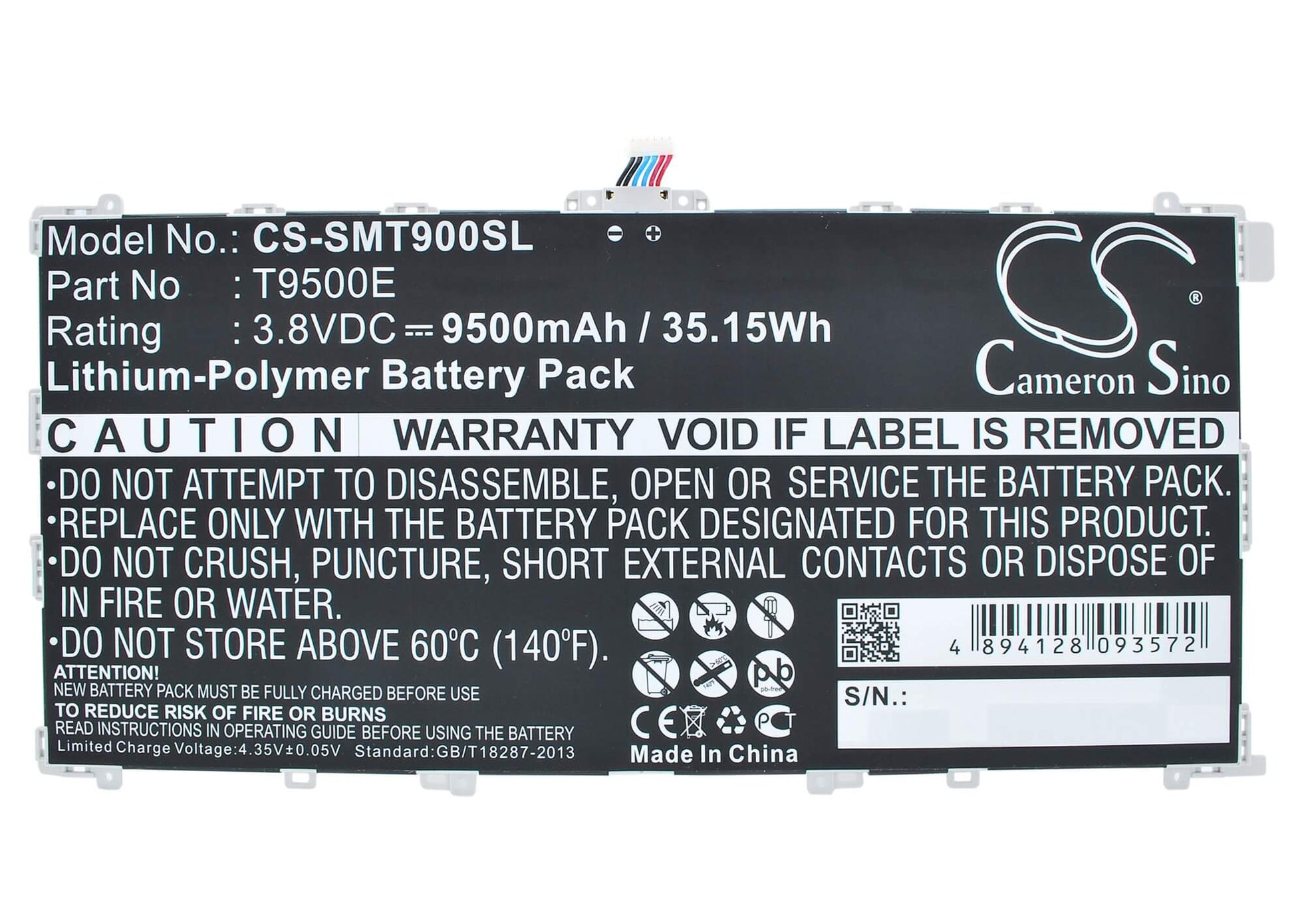 3.8V, 9500mAh, Li-Polymer Battery fits Samsung, Galaxy Tabpro 12.2, Galaxy Tabpro 12.2 Lte-a 64gb, 36.1Wh