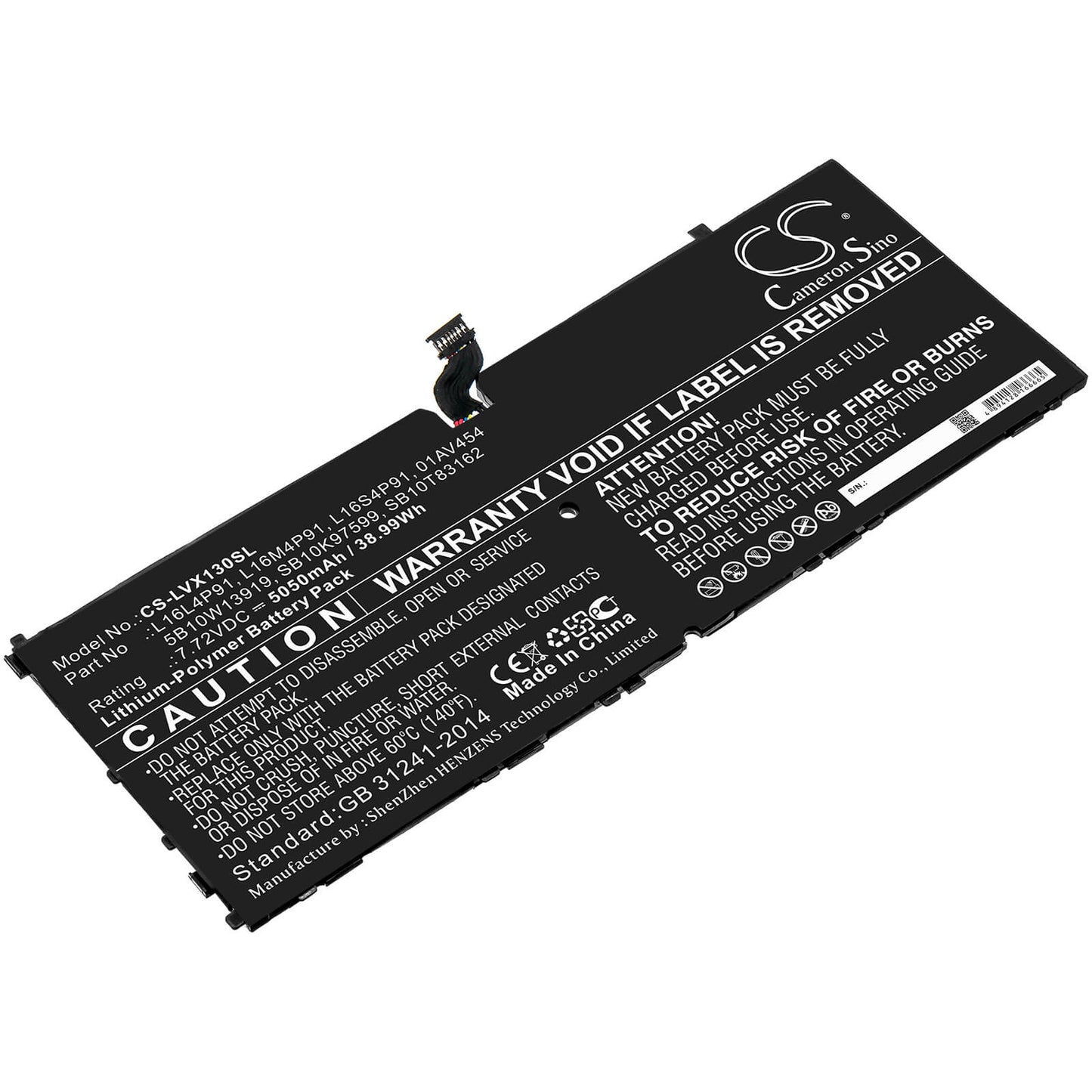 7.72V, 5050mAh, Li-Polymer Battery fits Lenovo, Thinkpad X1 3rd, 38.986Wh