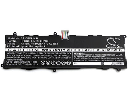 7.4V, 5100mAh, Li-Polymer Battery fits Dell, Venue 11 Pro 7140, Venue 11 Pro 7140 Tablet, 37.74Wh