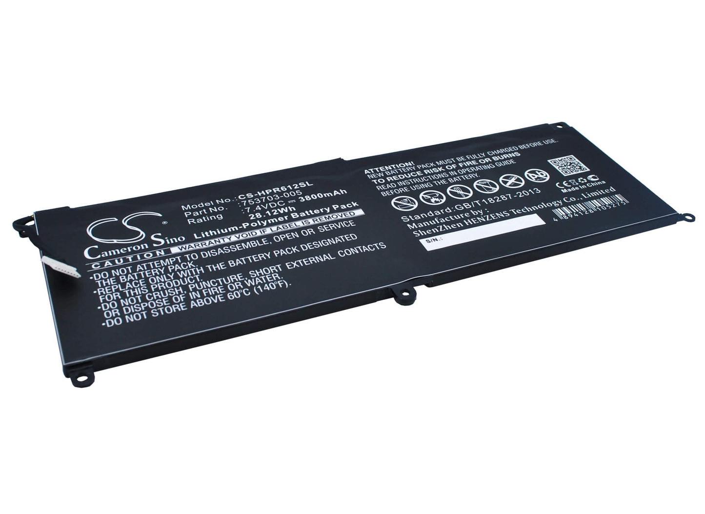 7.4V, 3800mAh, Li-Polymer Battery fits Hp, Pro Tablet X2 612 G1, Pro Tablet X2 612 G1(f1p90ea), 28.12Wh