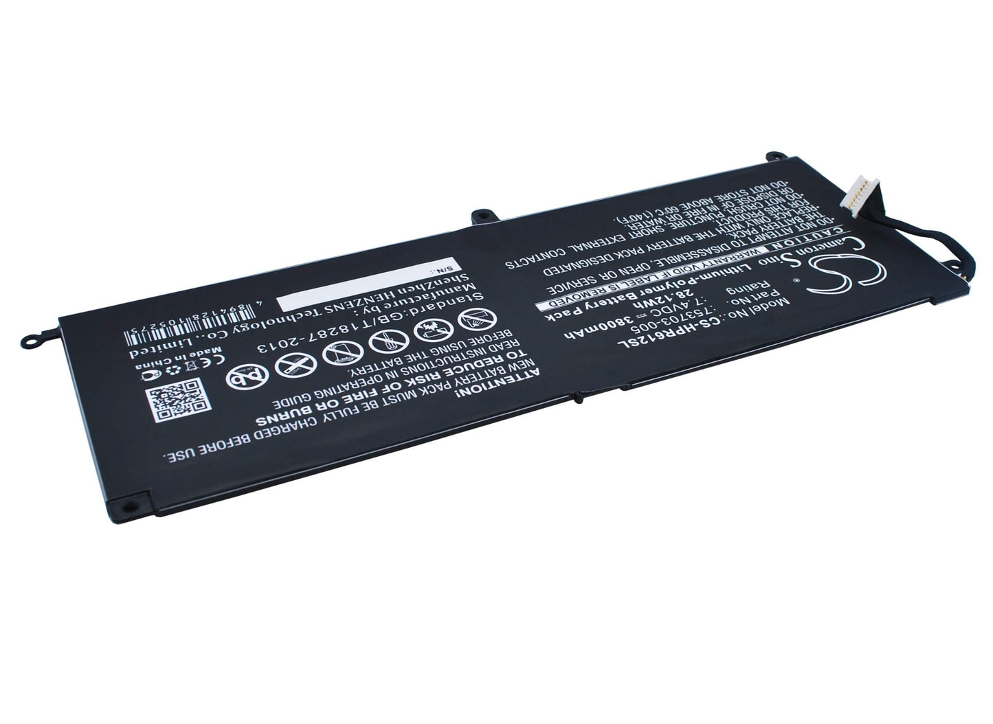 7.4V, 3800mAh, Li-Polymer Battery fits Hp, Pro Tablet X2 612 G1, Pro Tablet X2 612 G1(f1p90ea), 28.12Wh