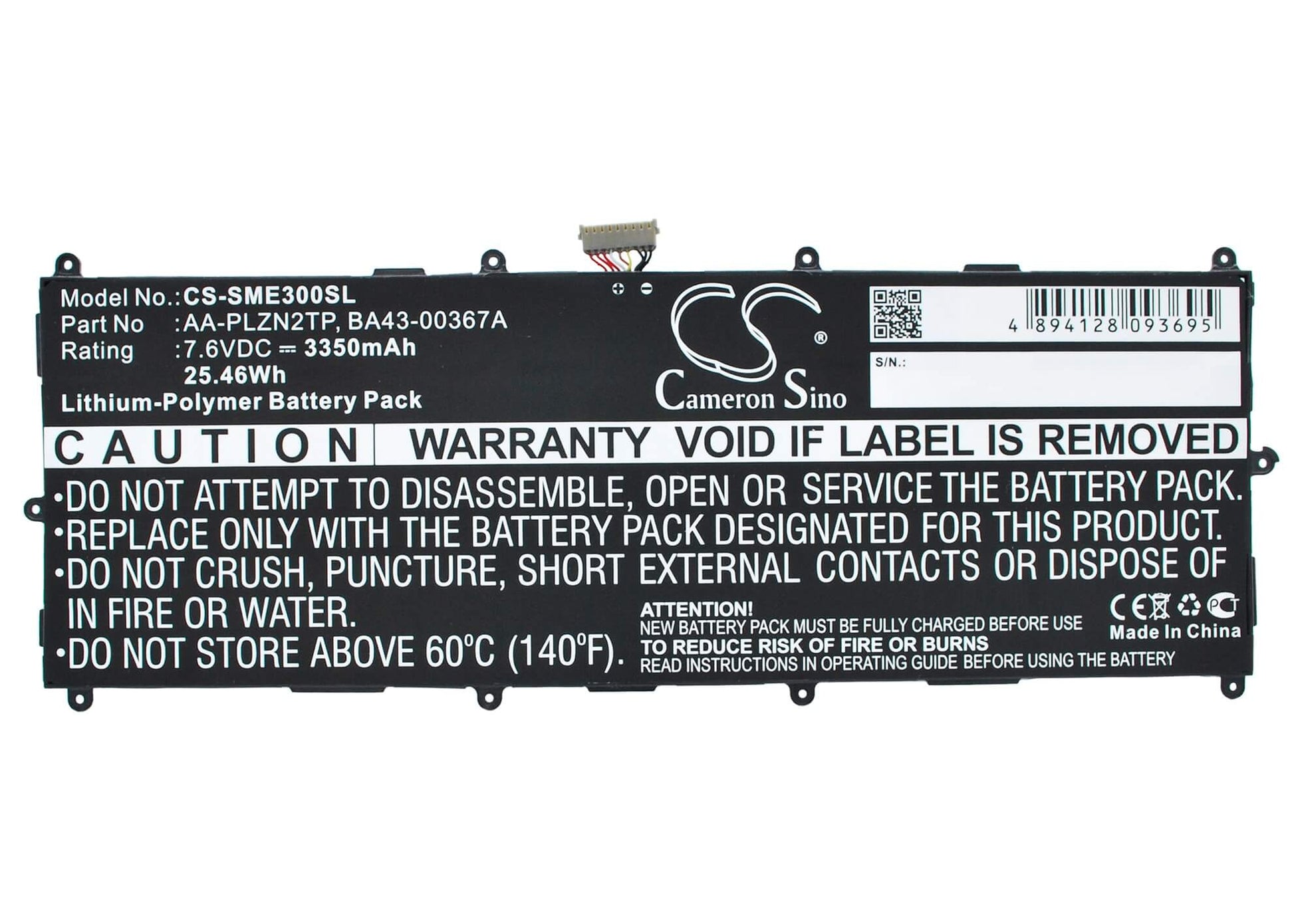 7.6V, 3350mAh, Li-Polymer Battery fits Samsung, Ativ Tab 3 10.1, Galaxy Ativ Tab3, 25.46Wh