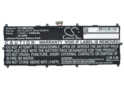 7.6V, 3350mAh, Li-Polymer Battery fits Samsung, Ativ Tab 3 10.1, Galaxy Ativ Tab3, 25.46Wh