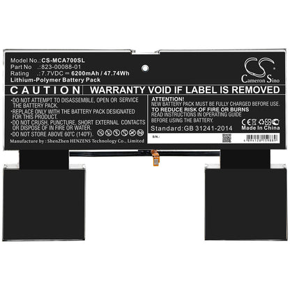 7.7V, 6200mAh, Li-Polymer Battery fits Microsoft, Surface A70, 47.74Wh