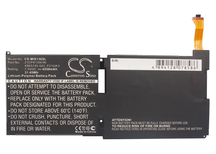 7.4V, 4250mAh, Li-Polymer Battery fits Microsoft, 9hr-00005, Surface, 31.45Wh