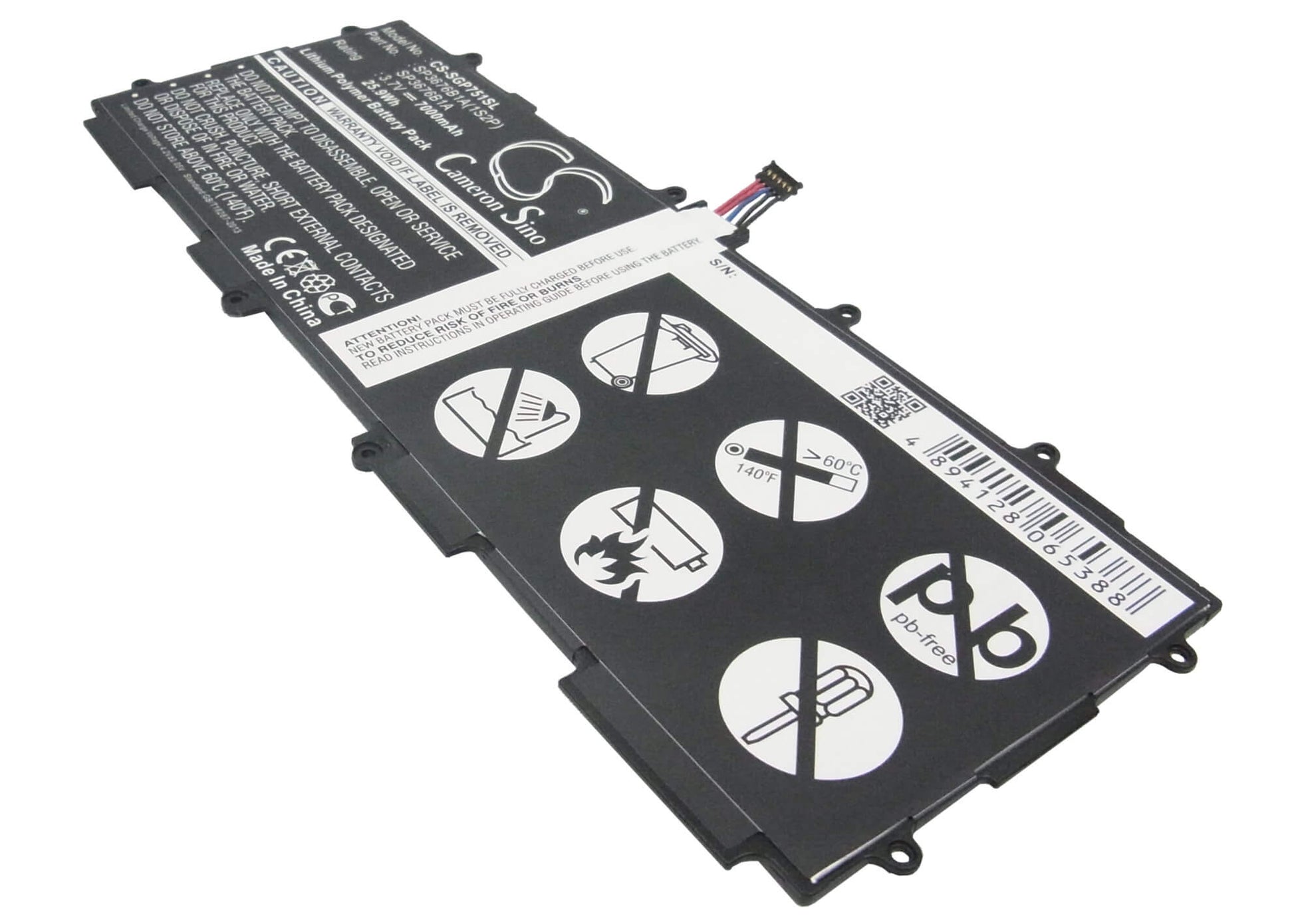 3.7V, 7000mAh, Li-Polymer Battery fits Samsung, Galaxy Note 10.1 Lte, Galaxy Tab 2 10.1, 25.9Wh