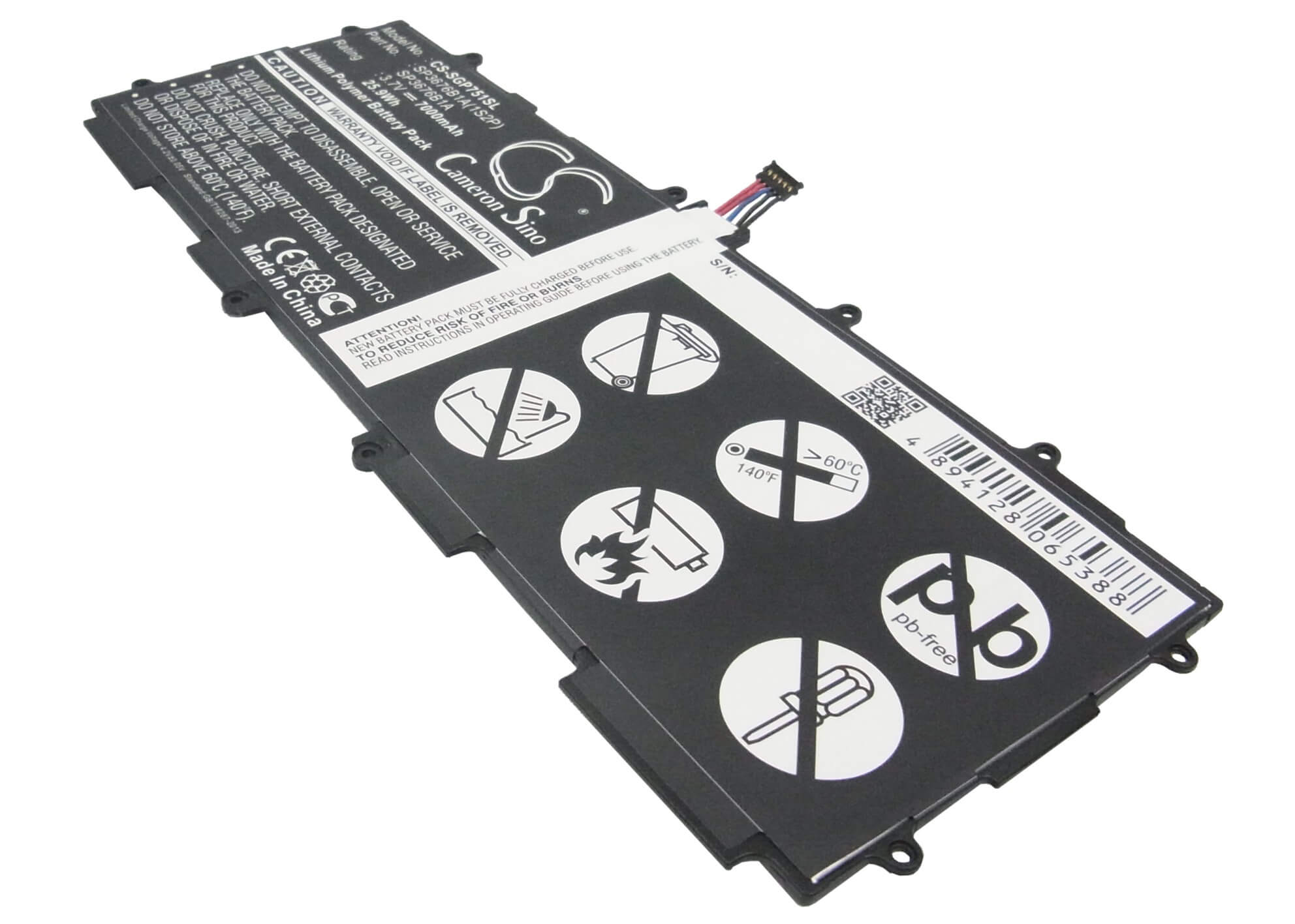 3.7V, 7000mAh, Li-Polymer Battery fits Samsung, Galaxy Note 10.1 Lte, Galaxy Tab 2 10.1, 25.9Wh