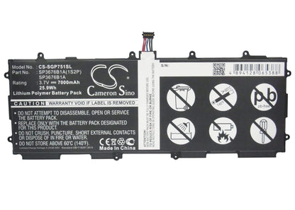 3.7V, 7000mAh, Li-Polymer Battery fits Samsung, Galaxy Note 10.1 Lte, Galaxy Tab 2 10.1, 25.9Wh