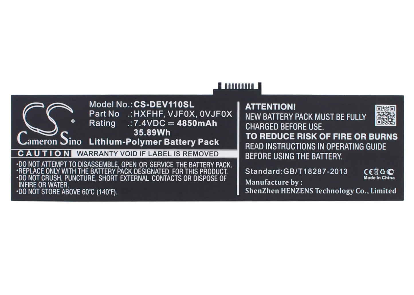 7.4V, 4850mAh, Li-Polymer Battery fits Dell, Pro11i-2501blk, V11p7130, 35.89Wh