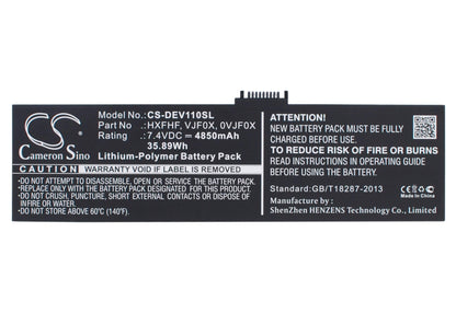 7.4V, 4850mAh, Li-Polymer Battery fits Dell, Pro11i-2501blk, V11p7130, 35.89Wh