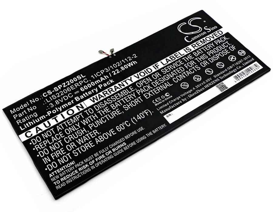 3.8V, 6000mAh, Li-Polymer Battery fits Sony, Castor, Sgp511, 22.8Wh