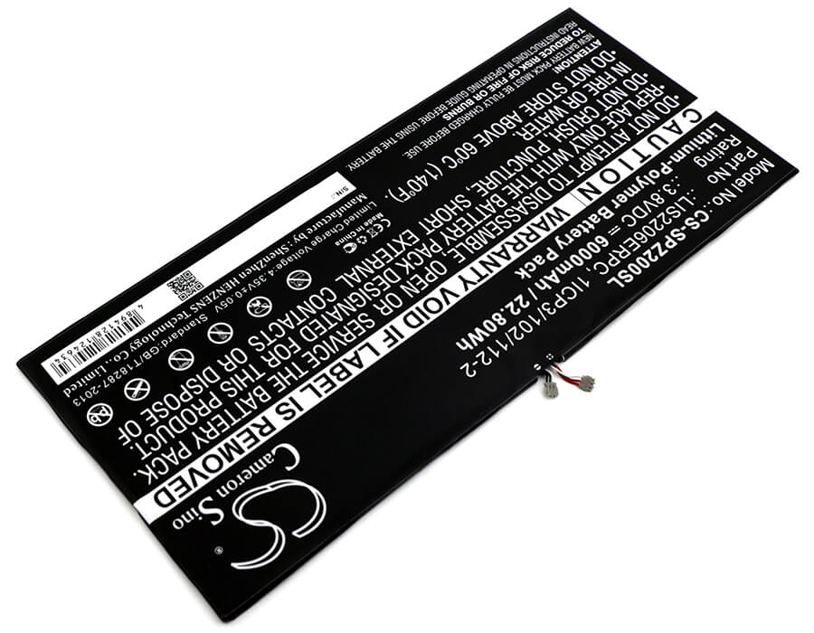 3.8V, 6000mAh, Li-Polymer Battery fits Sony, Castor, Sgp511, 22.8Wh