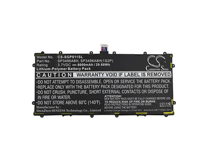 3.7V, 8000mAh, Li-Polymer Battery fits Samsung, Gt-p8110, Gtp8110-ha32arb, 29.6Wh