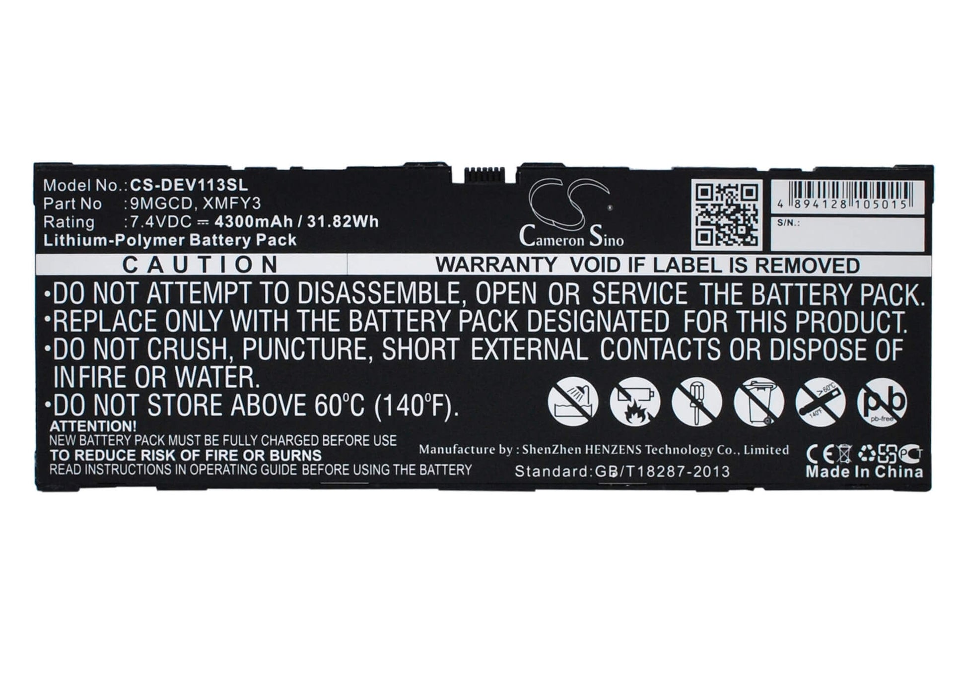 7.4V, 4300mAh, Li-Polymer Battery fits Dell, T06g, Venue 11 Pro 32, 31.82Wh