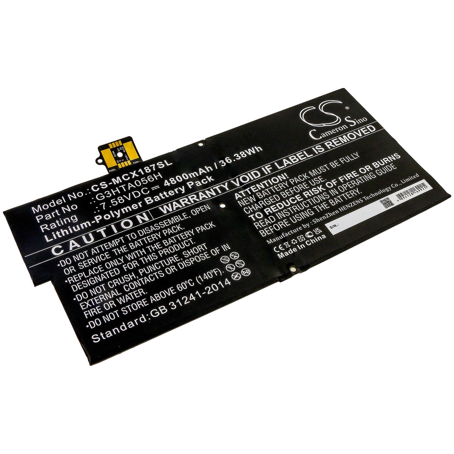 7.58V, 4800mAh, Li-Polymer Battery fits Microsoft, Surface Pro X 1876, 36.384Wh