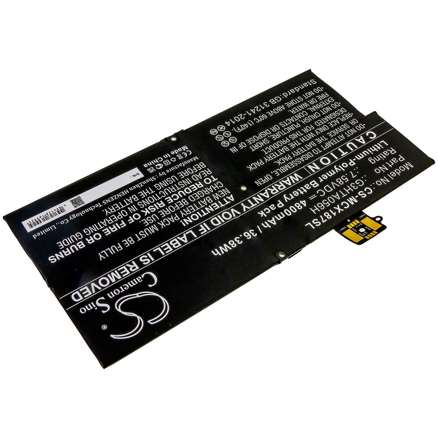 7.58V, 4800mAh, Li-Polymer Battery fits Microsoft, Surface Pro X 1876, 36.384Wh