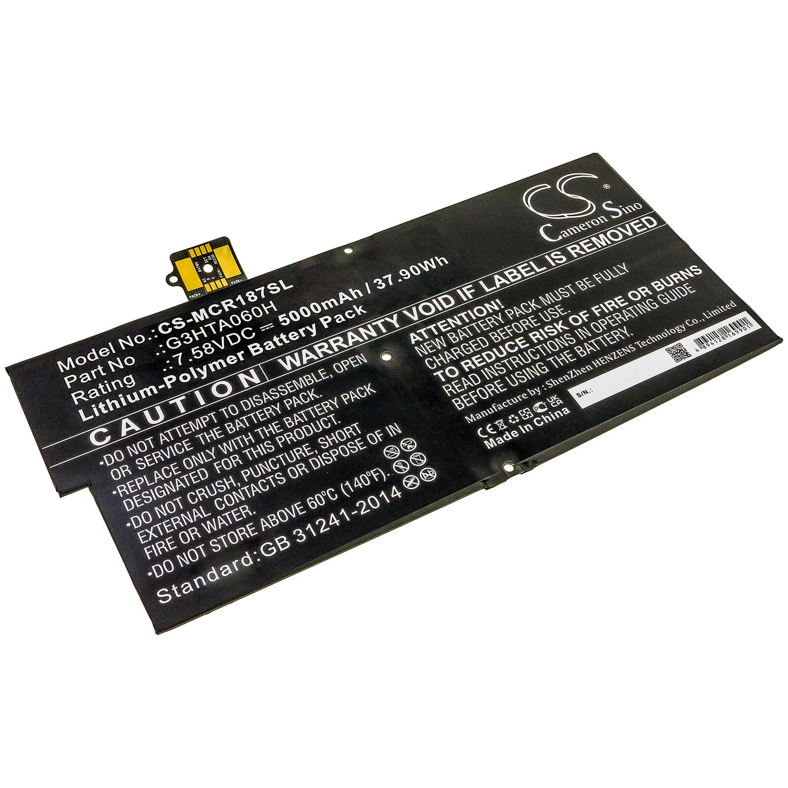 7.58V, 5000mAh, Li-Polymer Battery fits Microsoft, Surface Pro X 1876 Keyboard, 37.9Wh