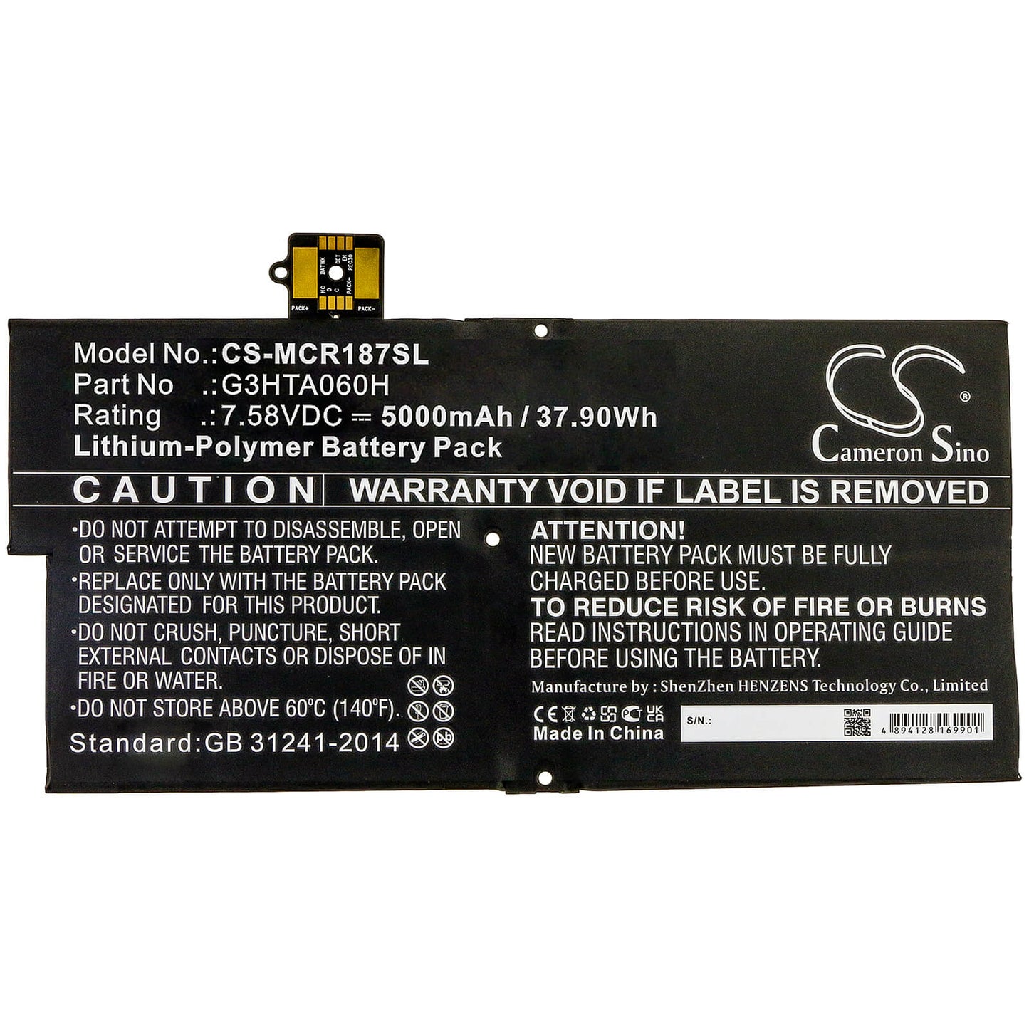 7.58V, 5000mAh, Li-Polymer Battery fits Microsoft, Surface Pro X 1876 Keyboard, 37.9Wh