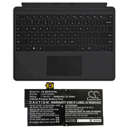 7.58V, 5000mAh, Li-Polymer Battery fits Microsoft, Surface Pro X 1876 Keyboard, 37.9Wh