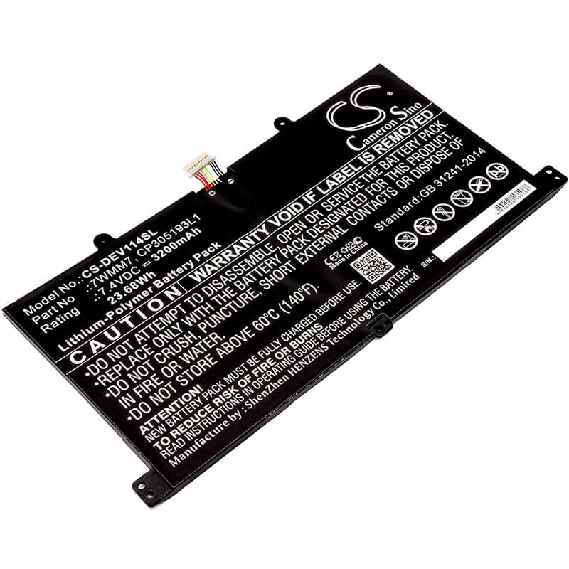 7.4V, 3200mAh, Li-Polymer Battery fits Dell, Cfc6c, D1r74, 23.68Wh