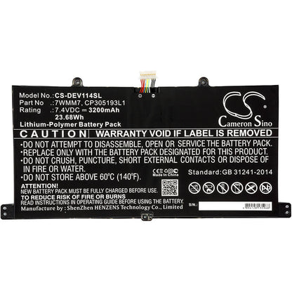 7.4V, 3200mAh, Li-Polymer Battery fits Dell, Cfc6c, D1r74, 23.68Wh