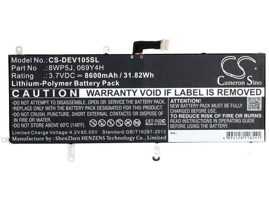 3.7V, 8600mAh, Li-Polymer Battery fits Dell, Venue 10 5000, Venue 10 5050, 31.82Wh