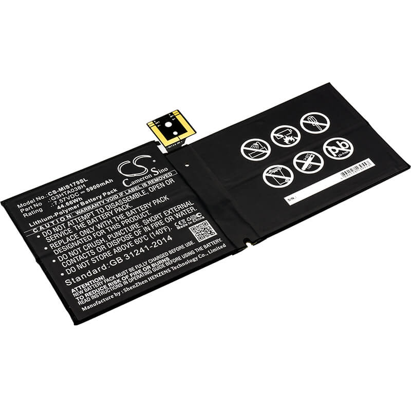 7.57V, 5900mAh, Li-Polymer Battery fits Microsoft, Surface Pro 5, Surface Pro 5 1796, 44.663Wh