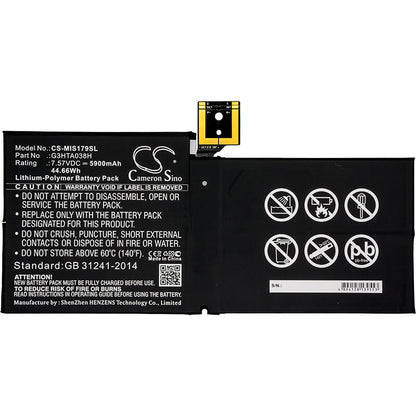 7.57V, 5900mAh, Li-Polymer Battery fits Microsoft, Surface Pro 5, Surface Pro 5 1796, 44.663Wh