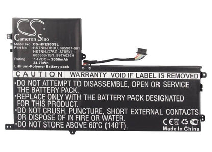 7.4V, 3350mAh, Li-Polymer Battery fits Hp, At02025xl, D3h85ut, 24.79Wh