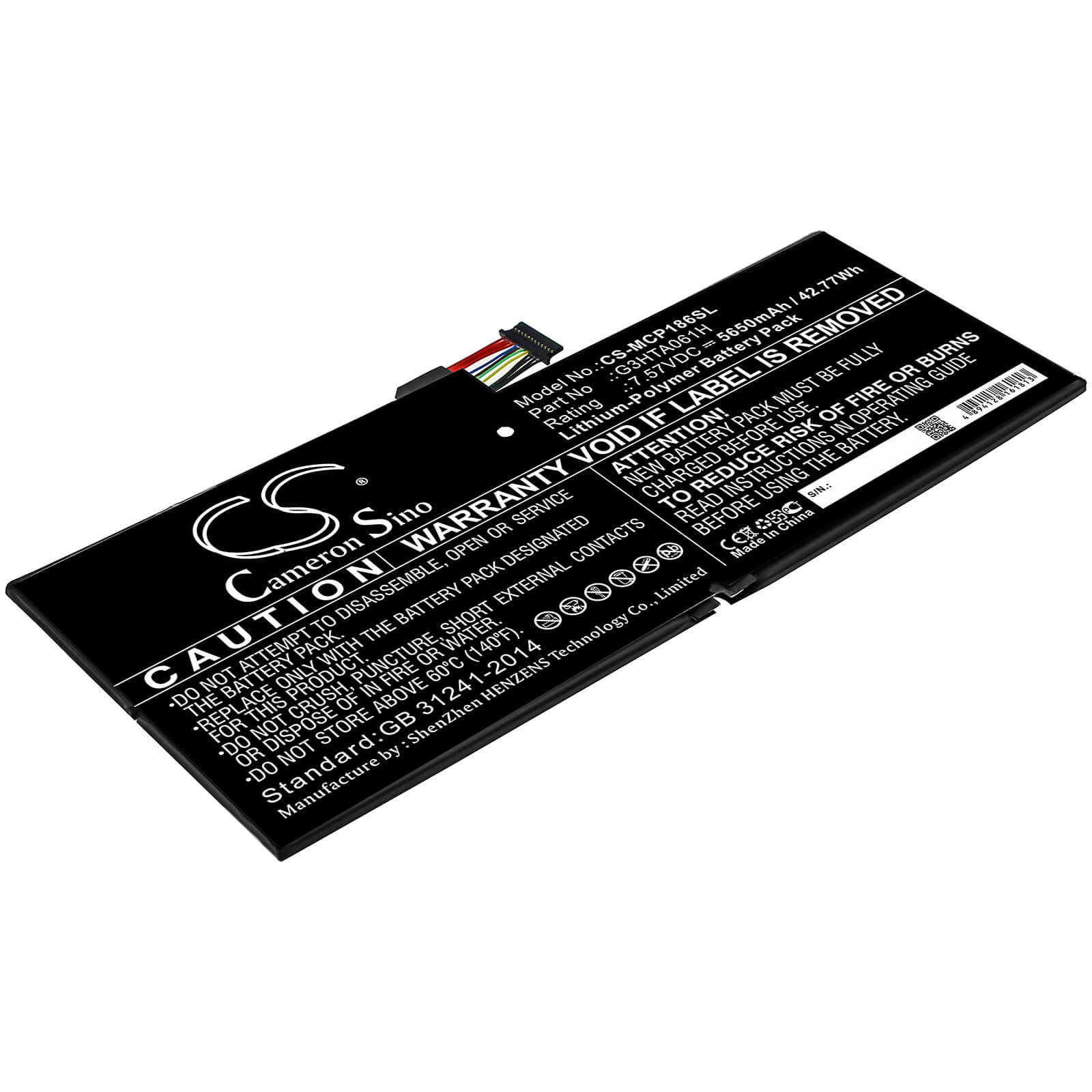 7.57V, 5650mAh, Li-Polymer Battery fits Microsoft, Surface Pro 7, Surface Pro 7 1866, 42.7705Wh