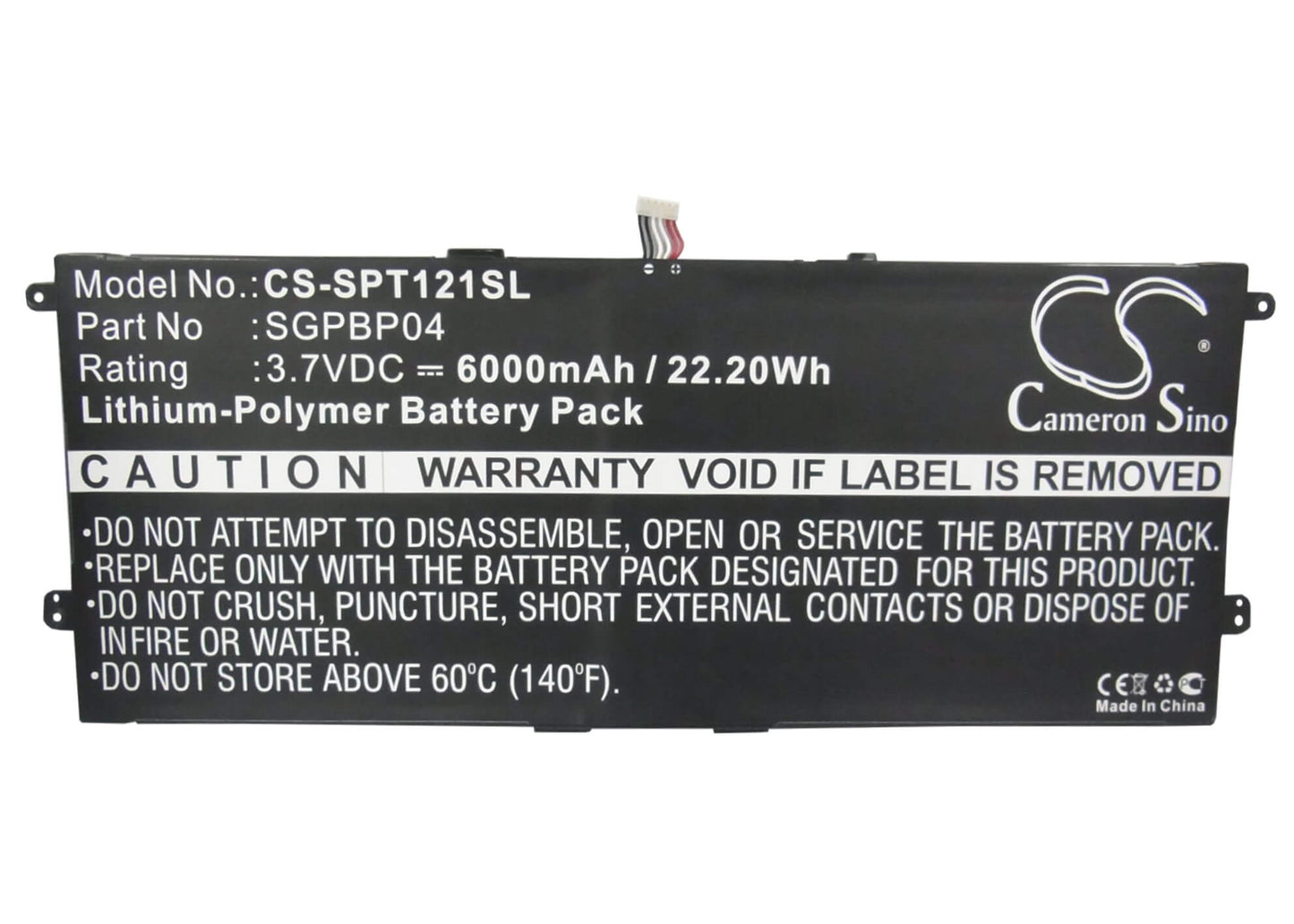 3.7V, 6000mAh, Li-Polymer Battery fits Sony, Gpt121, Sgpt121us/s, 22.2Wh