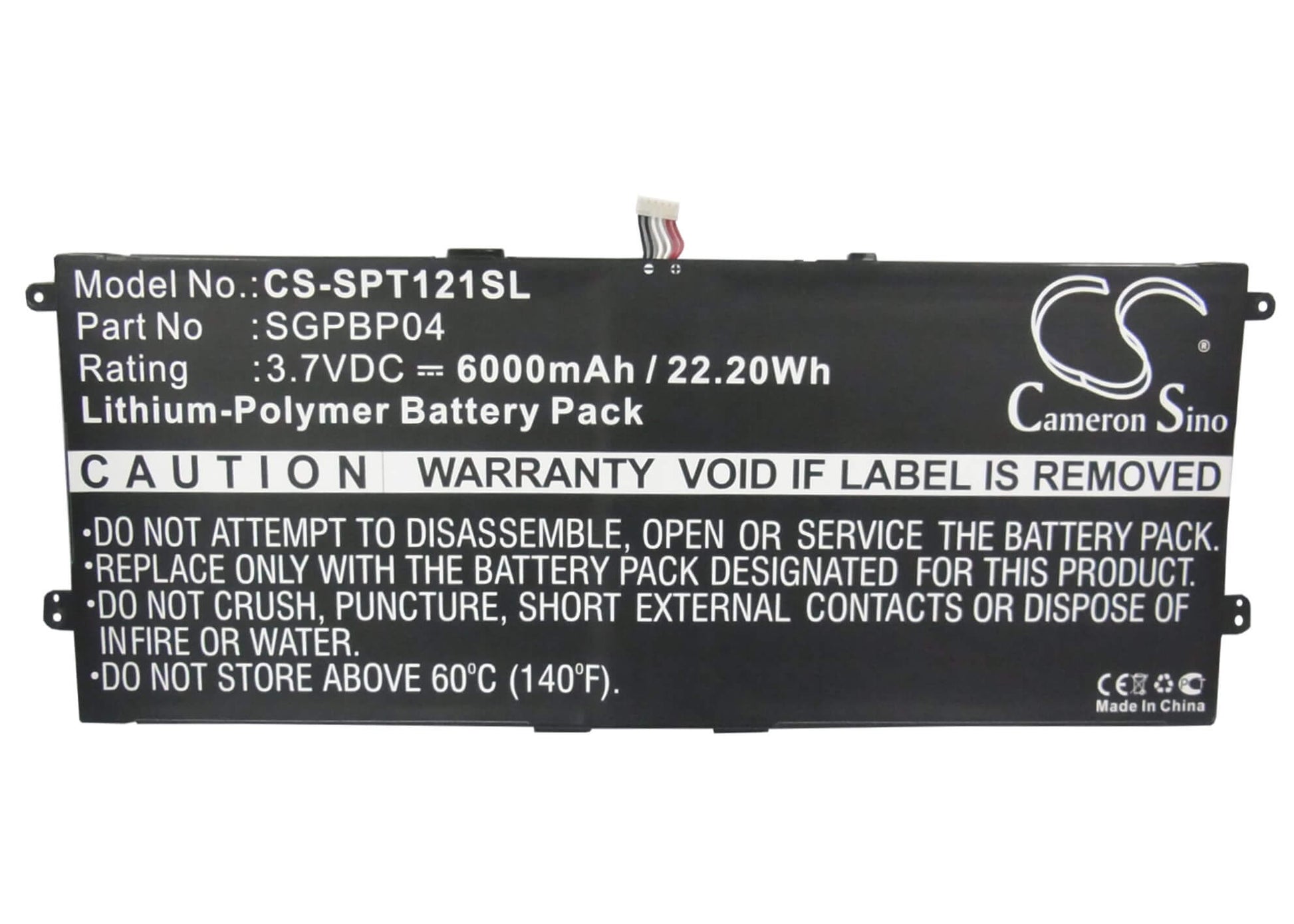 3.7V, 6000mAh, Li-Polymer Battery fits Sony, Gpt121, Sgpt121us/s, 22.2Wh